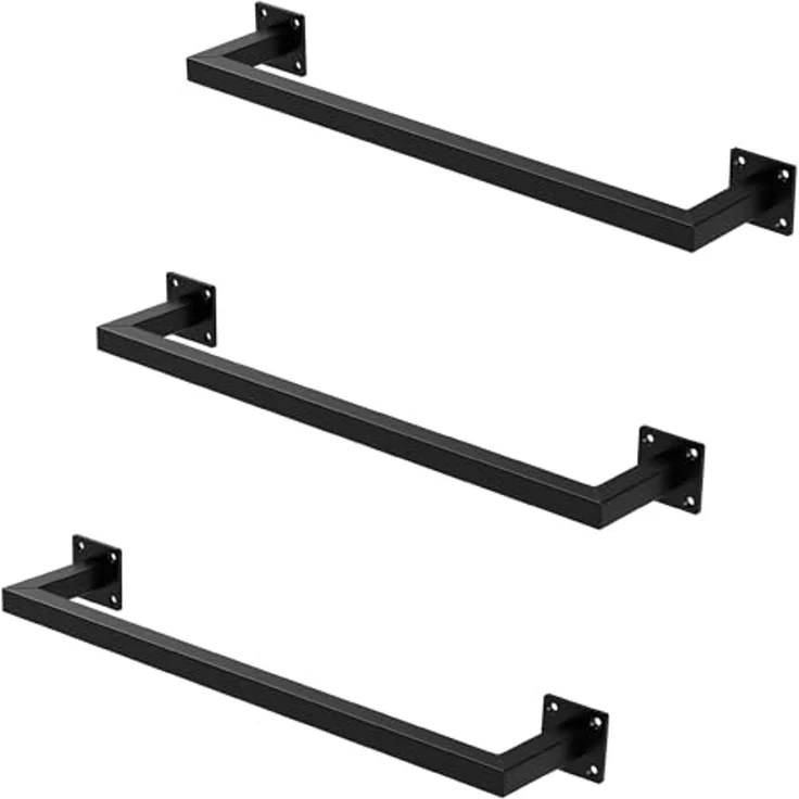 ML-DESIGN Kleiderstange Wandgarderobe Rechteck für die Wand aus Stahl inkl. Montagematerial (3 St), Garderobenstange 60x12cm Schwarz U-Form Kleiderständer Kleidergestell – Bild 1