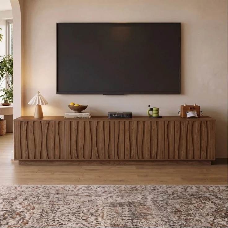 oleyluckidea TV-Schrank 200cm für 75-Zoll TVs,TV Lowboard mit Stauraum,Lowboard Nussfarbe Breite 200 cm – Bild 2