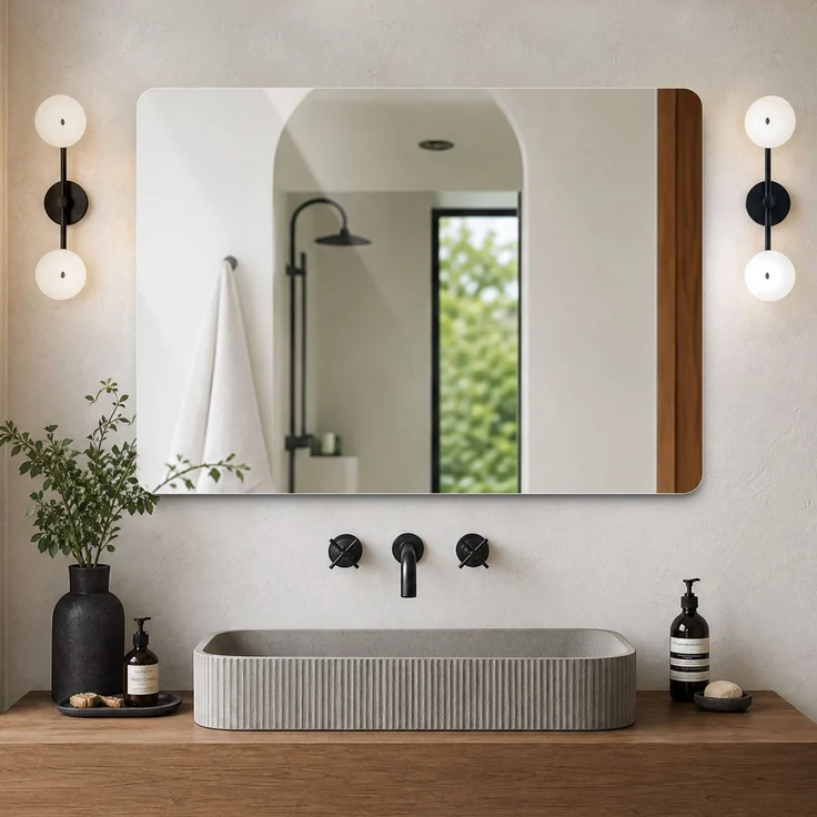 Abrihome Badezimmerspiegel Rechteckiger Wandspiegel mit rahmenlosem Design, Silber, 90x70 cm – Bild 2