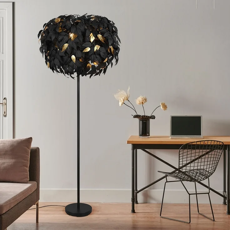 Stehleuchte, Blattdesign, Metall, schwarz gold, H 180 cm – Bild 3