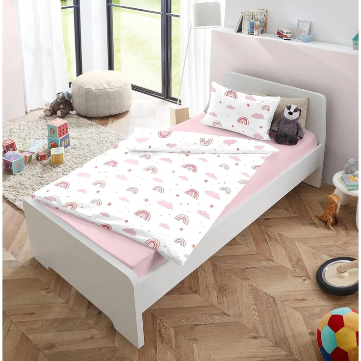 soma Babybettwäsche Renforcé Baby Wende Bettwäsche 100x135 Regenbogen Wolke pink rosa weiß, Renforcé, 2 teilig, Babybettwäsche Rainbow Baumwolle warme winter weihnachtsbettwäsche – Bild 4