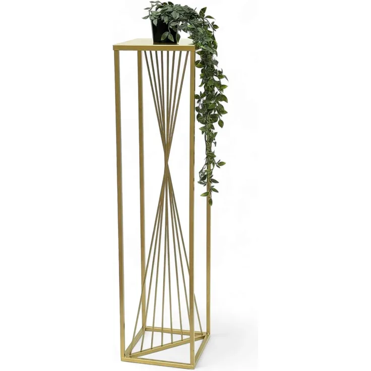 DanDiBo Blumenhocker Metall Gold Eckig 100 cm Blumenständer Beistelltisch 96567 Blumensäule Design Modern Pflanzenständer Pflanzenhocker