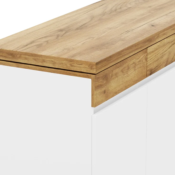 ZUBALIYA Schreibtisch mit feststellbaren Rollen – multifunktionales Design, 4 cm dickere, drehbare Tischplatte, fest arretierbar, weiß/Eiche, Faltbarer Schreibtisch, Eckschreibtisch, Sideboard,Dicke Materialie,Weiß Eiche – Bild 14