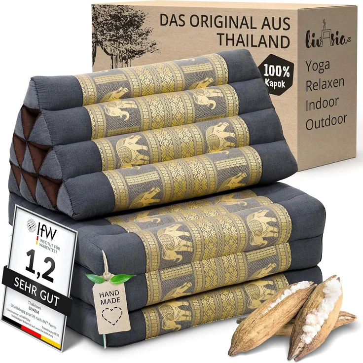 livasia Sitzsack Thaikissen 3 Auflagen (Deluxe) vegan und handgefertigt, 175x55x8cm, Kapok – Bild 1