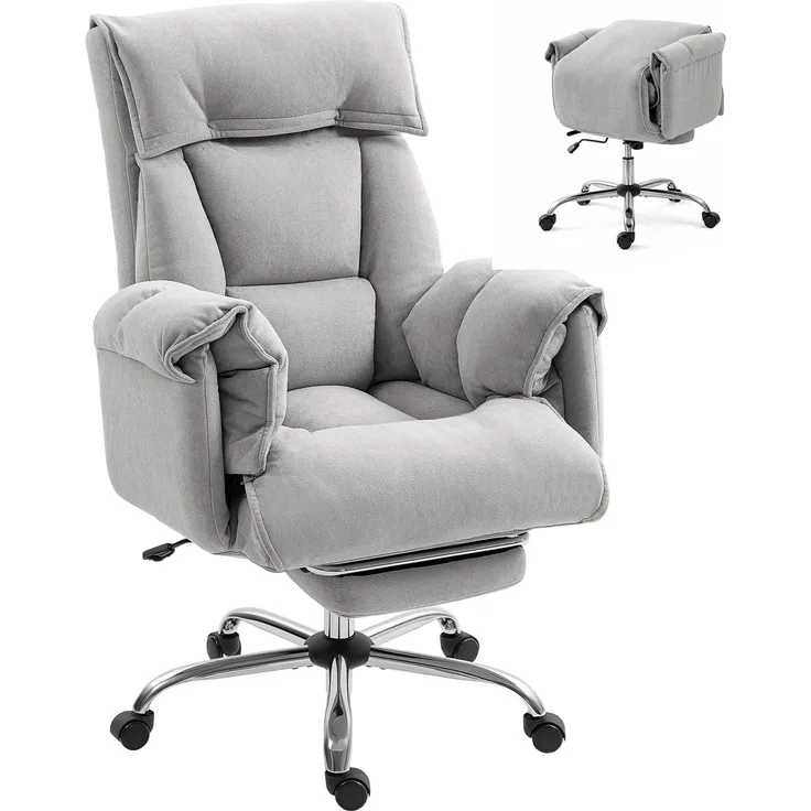 Wohnora-Bürostuhl Neigbar Höhenverstellbar Schreibtischstuhl mit Armlehne Fußstütze hoher Rückenlehne 75 x 77 x 110-118 cm Grau,H 1180cm x T 770cm x B 660cm,Hellgrau