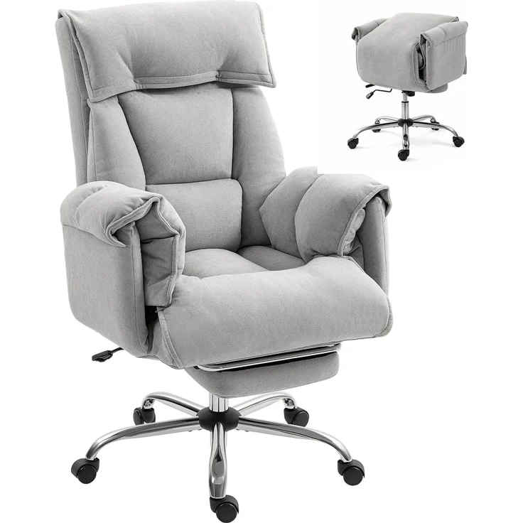 Wohnora-Bürostuhl Neigbar Höhenverstellbar Schreibtischstuhl mit Armlehne Fußstütze hoher Rückenlehne 75 x 77 x 110-118 cm Grau,H 1180cm x T 770cm x B 660cm,Hellgrau – Bild 1