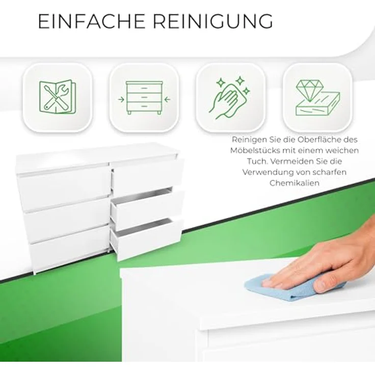 CDF Kommode Malwa M6 120| Farbe: Weiß | Schrank für Dokumente, Kleinigkeiten | Ideal für Wohnzimmer, Schlafzimmer, Kinderzimmer, Jugendzimmer und Büro | 6 geräumige Schubladen – Bild 7