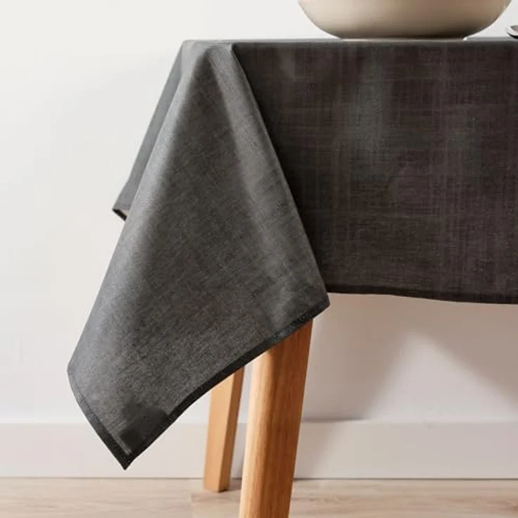 BL BELUM Belum Tischdecke, XL, 250 x 180 cm, harzbeschichtet, 100 % Bio-Baumwolle, harzbeschichtete Tischdecke, groß, rechteckige Tischdecke ohne Steifigkeit, wasserdichte Tischdecke, Schwarz – Bild 4