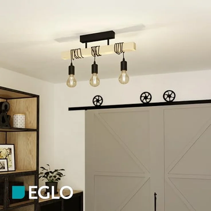 Eglo 32915 Deckenleuchte TOWNSHEND Stahl schwarz, Holz braun E27 3X40W L:55cm B:10,5cm H:26,5cm dimmbar – Bild 4