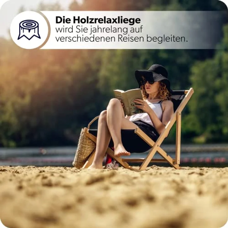 Kadax Holzliegestuhl, Schwarz, klappbare Gartenliege aus Buchenholz, 53x78 cm, bis 120 kg tragbar – Bild 5