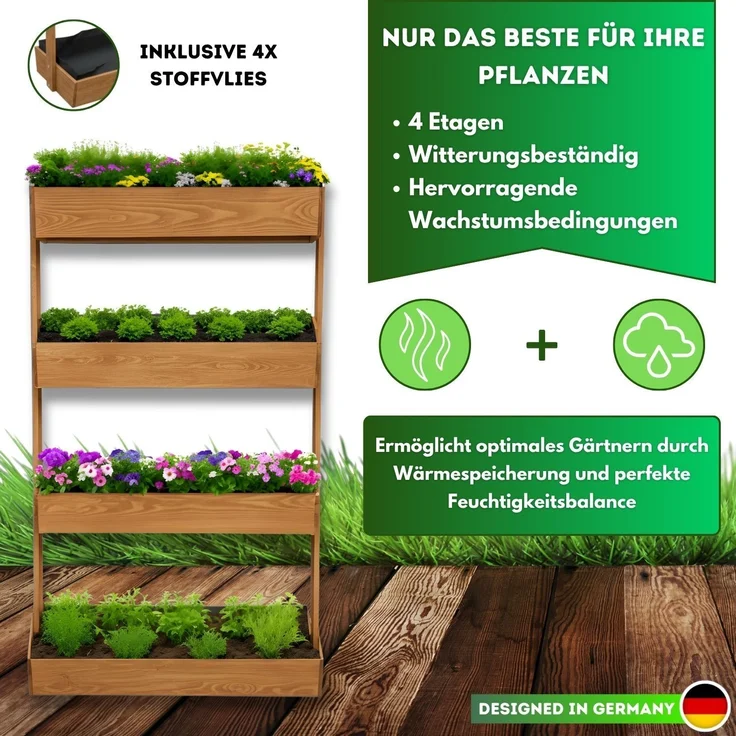 Coemo Vertikalbeet Vera Braun aus Holz Hochbeet 4 Etagen Kästen höhenverstellbar und neigbar – Bild 5