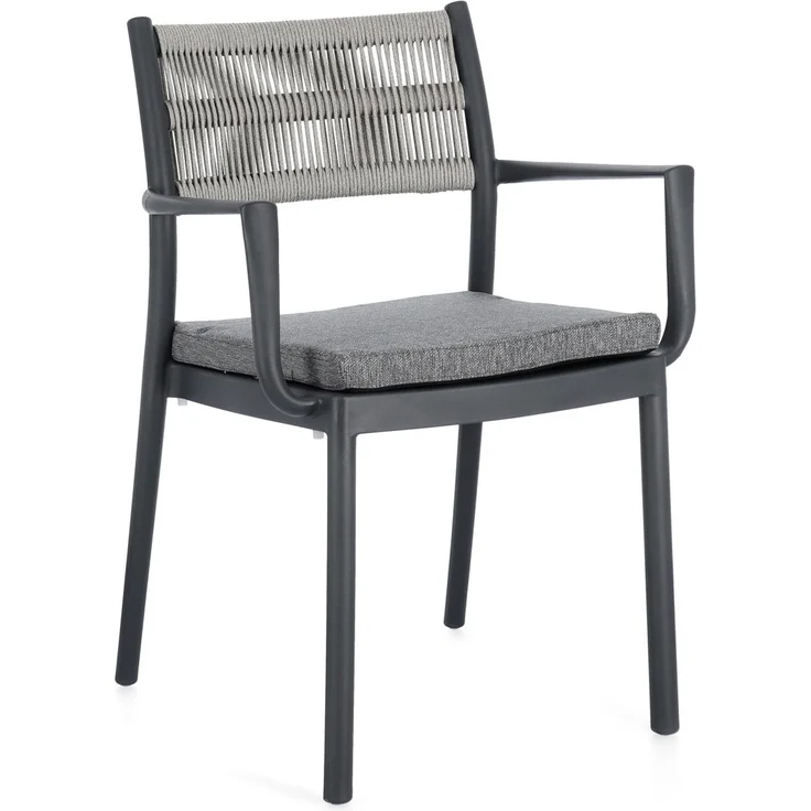 Gartenstuhl Nivala mit Armlehne, Metallgestell modern, anthrazit hellgrau, stapelbar inkl. Kissen – Bild 1