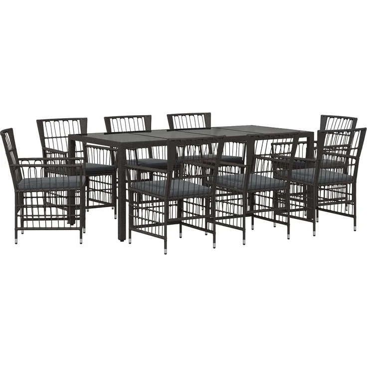 vidaXL Outdoor-Essgruppe 9 stk. Schwarz Poly-Rattan 3448941 – Bild 1