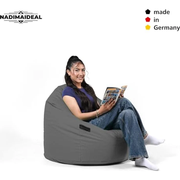 Nadimaideal Sitzsack Tropfenform Kastanie | Bodenkissen für Kinder & Erwachsene | Indoor & Outdoor | Gaming Sitzsack - Sitzkissen - Beanbag | Füllung EPS Perlen (Anthrazit, XXL-Durchmesser 88 cm) – Bild 8