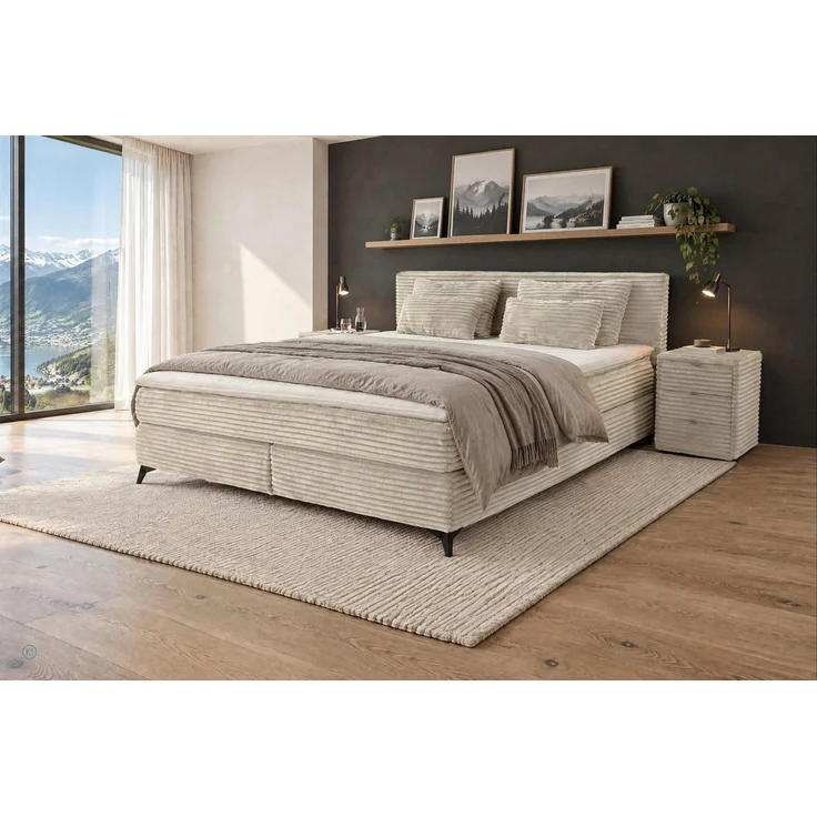 Jockenhöfer Gruppe Boxspringbett PAULINA inkl. Bonnell- oder Tonnentaschenfederkernmatratze H2-H4 (kuscheliger Breitcord), mit 6cm PUR- oder Kaltschaumtopper, 140x200 cm / 180x200cm – Bild 1