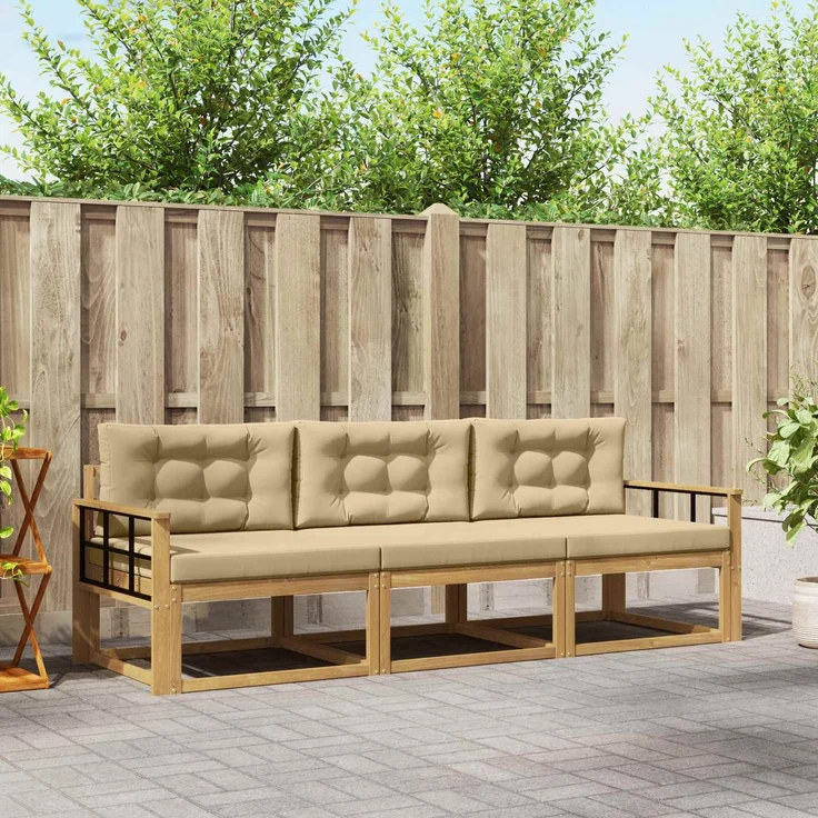 vidaXL Outdoor-Sofagarnitur mit Kissen 3 pcs Weiß und Beige Polyester 3386002 – Bild 1