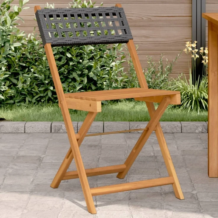 vidaXL Bistrostühle 2 Stk. Schwarz Massivholz Akazie und Poly Rattan 367675 – Bild 1