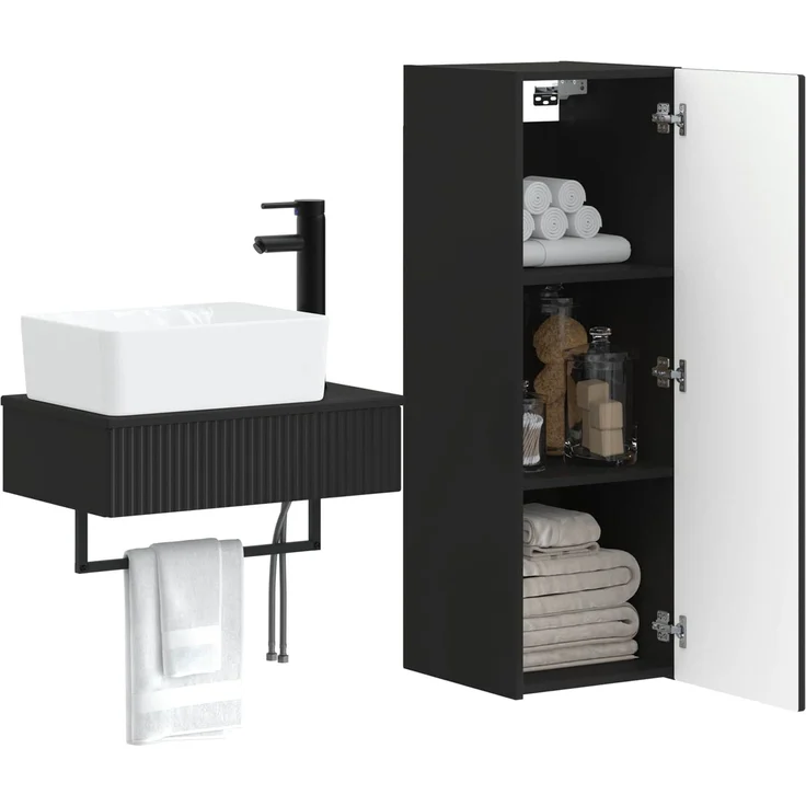 vidaXL Badezimmermöbel-Set 2 stk. Schwarz 33 x 34,5 x 100 cm 3406104 – Bild 3
