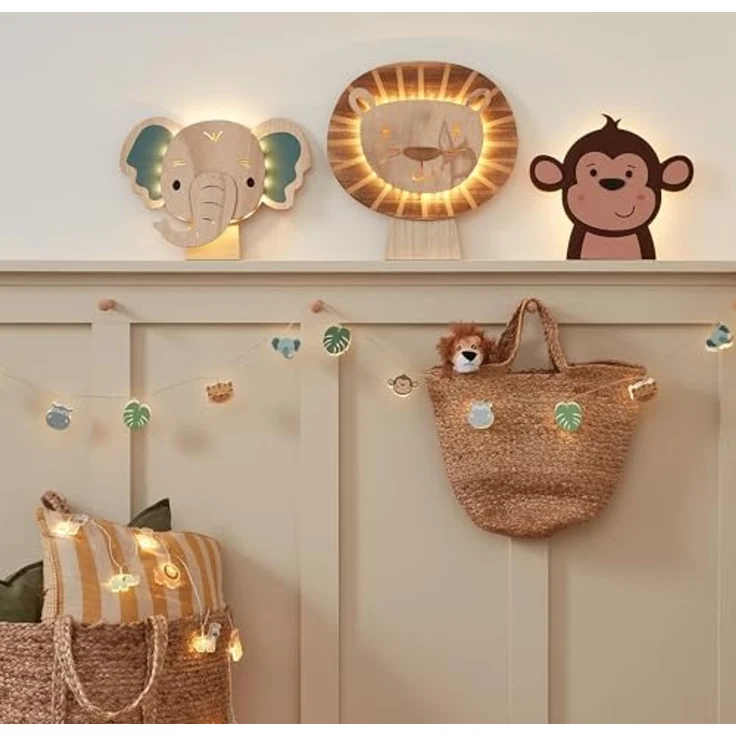 Lights4fun LED-Lichterkette 12er Safari Lichterkette Kinderzimmer aus Holz – Bild 4