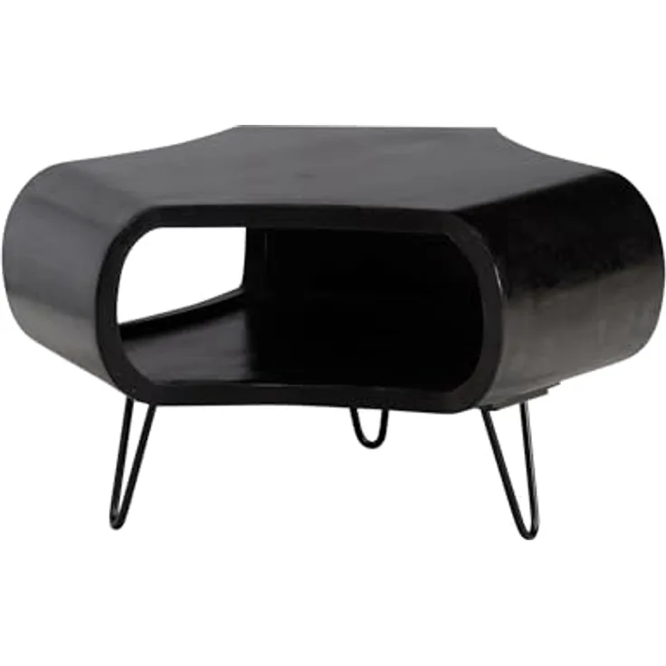 Livetastic Couchtisch, Schwarz, massives Mangoholz, organische Form, 60x35x60 cm, mit Stauraum und offenem Fach, einfacher Aufbau