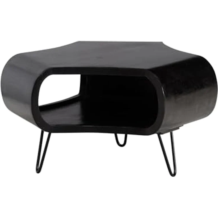 Livetastic Couchtisch, Schwarz, massives Mangoholz, organische Form, 60x35x60 cm, mit Stauraum und offenem Fach, einfacher Aufbau – Bild 1