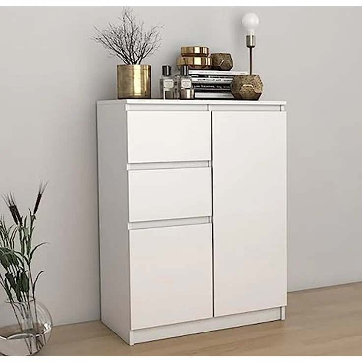 Home Collective Kommode schmal in weiß, Highboard Sideboard Mehrzweckschrank Schrank, mit 2 Schubladen und 2 Türen, 70x97x40cm – Bild 2