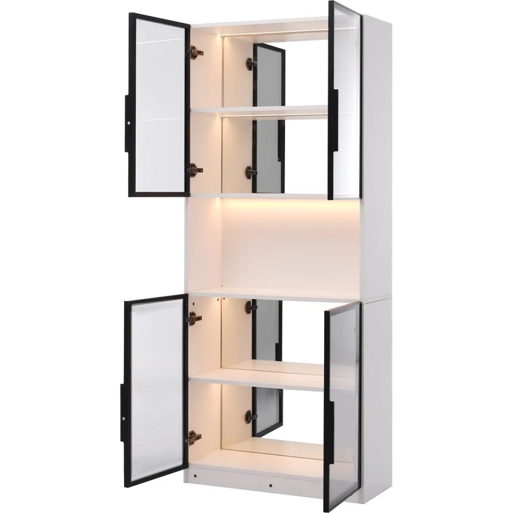 ZUBALIYA Glasvitrine 70 × 30 × 170 cm mit LED-Beleuchtung und Spiegelrückwand, Vitrinenschrank mit grauen ESG-Glastüren, MDF, Ausstellungsschrank für Wohnzimmer, Küche und Esszimmer – Bild 10