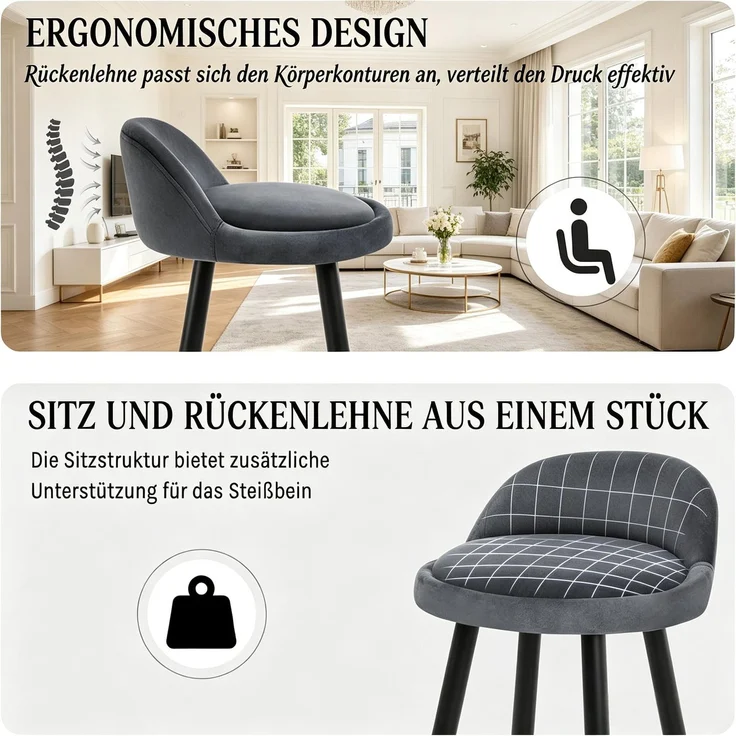 Moderne Bequemer Tisch Stuhl,Bar Hocker,Essstühl,Chatten Hocker(nur mit 1Pcs Hocker)--Dunkelgrau--36.5x36.5x78.5cm--YOUDENOVA – Bild 2