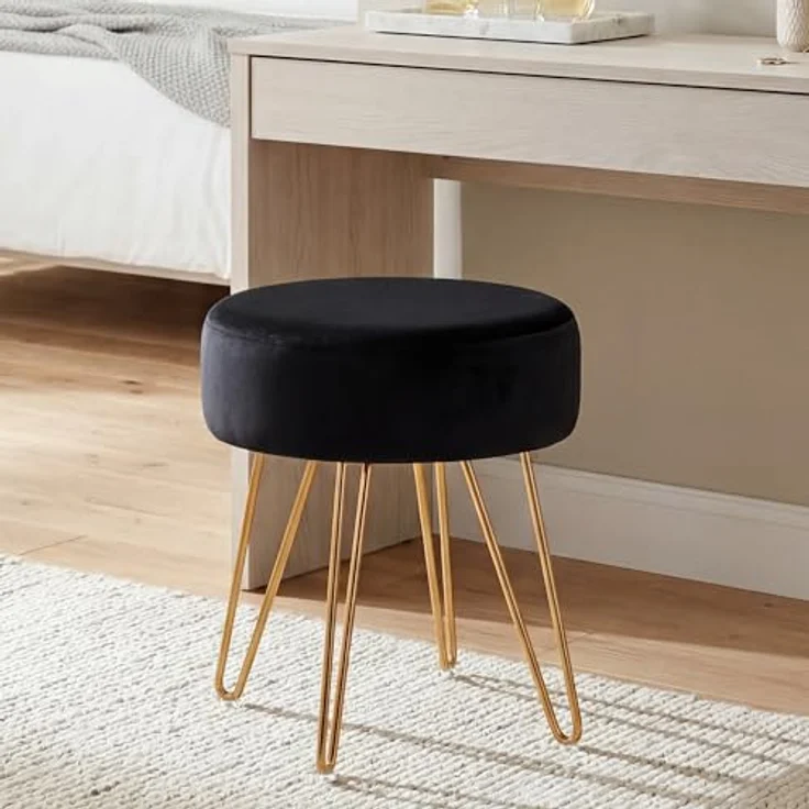 Duhome Hocker, Sitzhocker Rund Hocker Samt oder Stoff Lederoptik Schemel Metallbeine – Bild 8