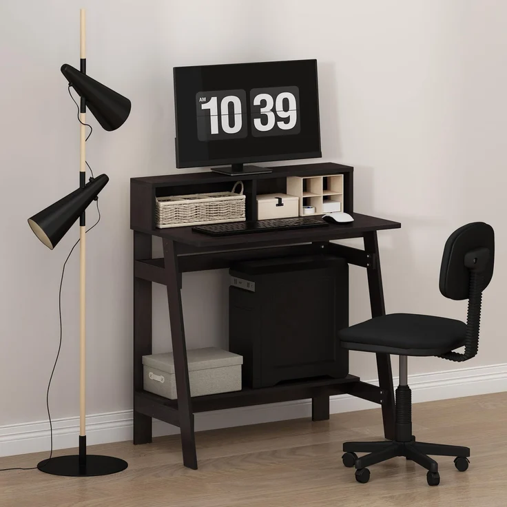 Furinno Simplistic 81,3 cm breiter Gaming-Schreibtisch mit Monitorständer, Computertisch mit A-Rahmen und Ablage, Bürotisch für Heimbüro, Schlafzimmer, Arbeitszimmer, Wohnheim, Dunkles Mokka