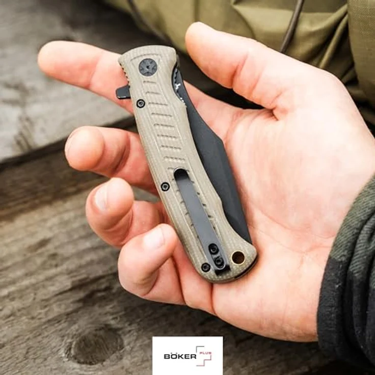 BÖKER PLUS® Micro Tracker Folder – klappbares Bushcraft-Messer mit 8,1 cm schwarzer 154CM Edelstahlklinge, Micarta Griff und Nylon-Etui in Geschenk-Box – Bild 3