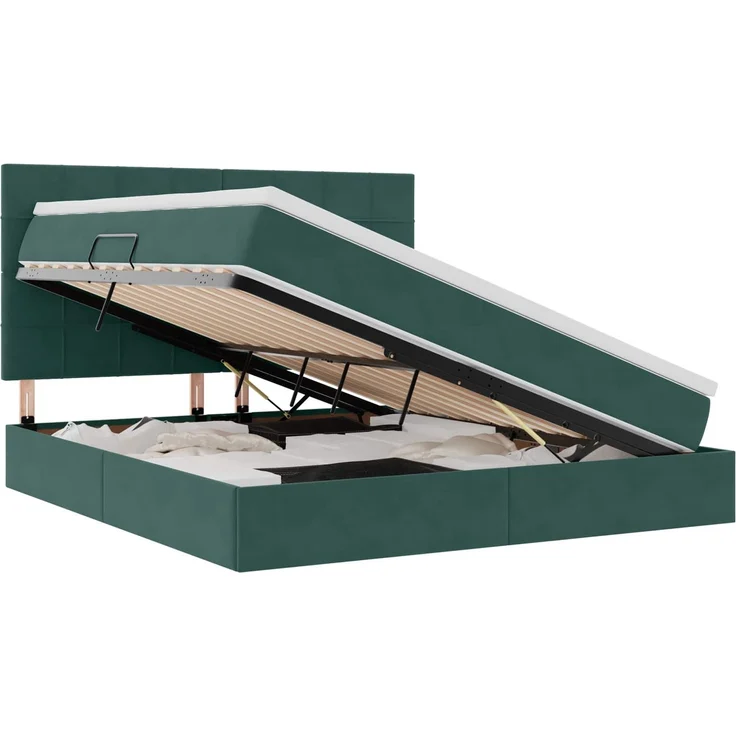 vidaXL Aufbewahrungsbett mit Matratze Dunkelgrün 180 x 200 cm Samt 3372048 – Bild 2