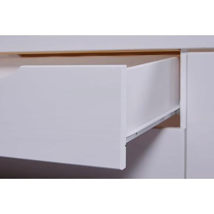 Inter Link - Bett mit Schubladen - Doppelbett 140x200 cm – Kojenbett mit Stauraum – Kiefer massivholz – 2 Schubladen und 1 Schubkasten – Inkl Lattenrost – Weiß lackiert – Efetivo 140x200 cm – Bild 9