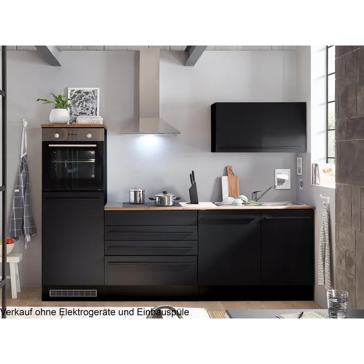 Küchen-Set >Jamesy< in Schwarz matt - 260x200x60cm (BxHxT)