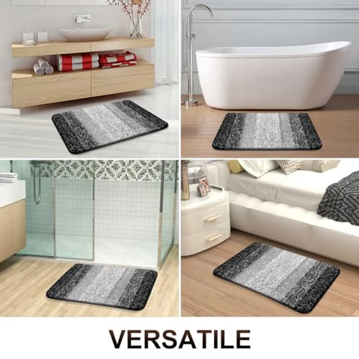 OLANLY Luxuriöser Badezimmerteppich, extra weiche und saugfähige Mikrofaser-Badteppiche, Rutschfester Plüsch, Shaggy-Badteppich, maschinenwaschbar, trocknergeeignet, 50x81 cm, Schwarz – Bild 8