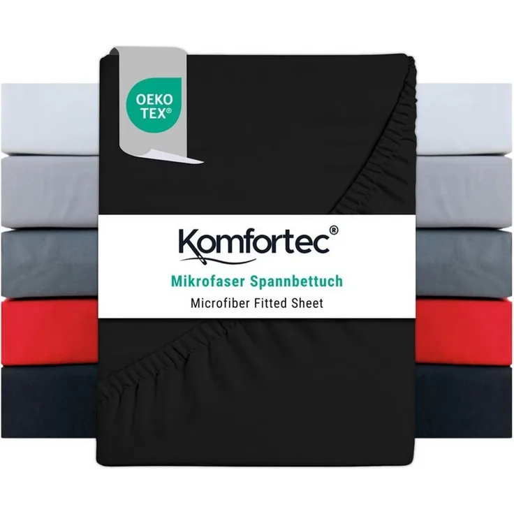 Komfortec Spannbettlaken Boxspringbett bis 15cm - 30cm Matratzenhöhe, Mikrofaser, Gummizug: Rundum, (1 Stück), 160x200 cm, Schwarz