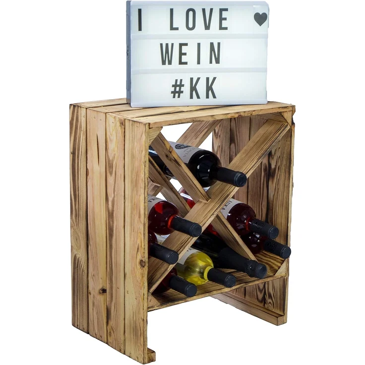 Kistenkolli Altes Land Allzweckkiste Weinregal "X" geflammt" Flaschenregal Weinkistenregal Weinkiste Holzki (Spar-Set)