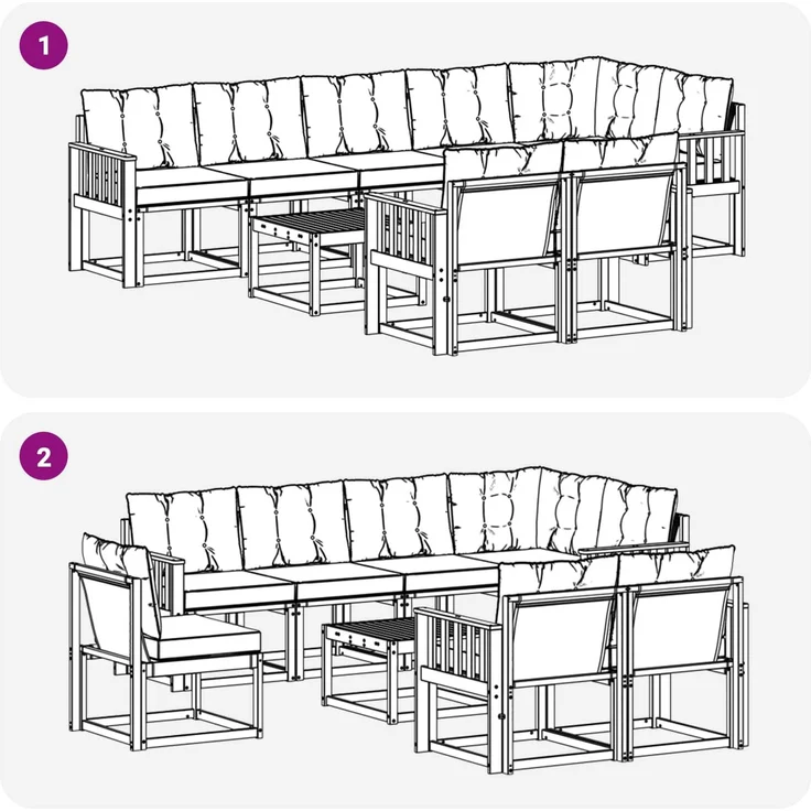 vidaXL Outdoor-Sofagarnitur 9 stk. 8-Sitzer Weiß und Schwarz 3389618 – Bild 9