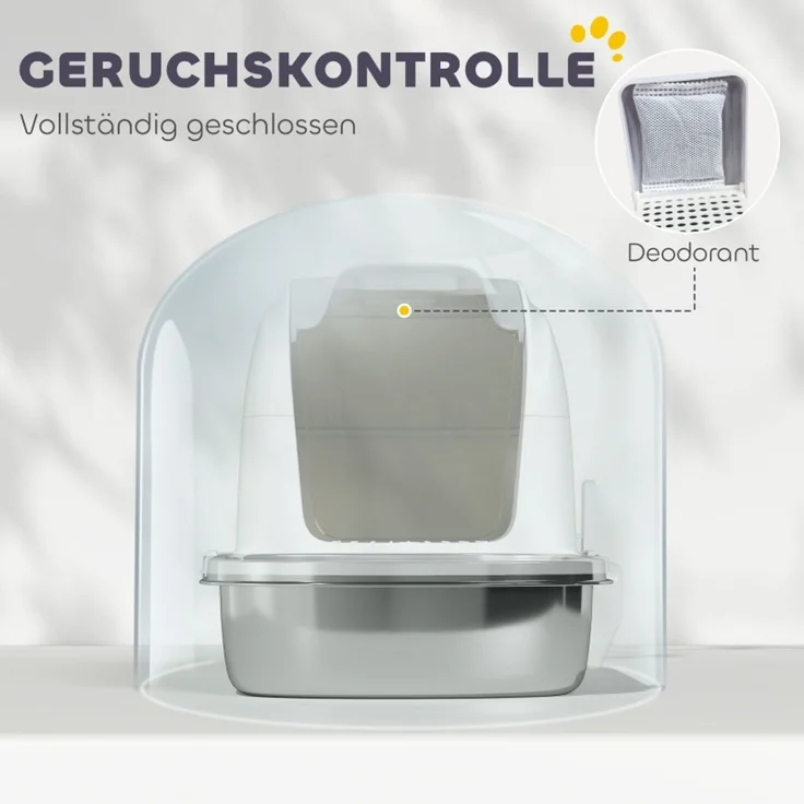 Katzenklo Edelstahl mit Deckel, Katzentoilette mit Wanne, Streuschaufel, für Katze unter 5 kg, 52,4 x 41,3 x 42 cm, Weiß--Weiß--52.4x41.3x42cm--YOUDENOVA – Bild 5