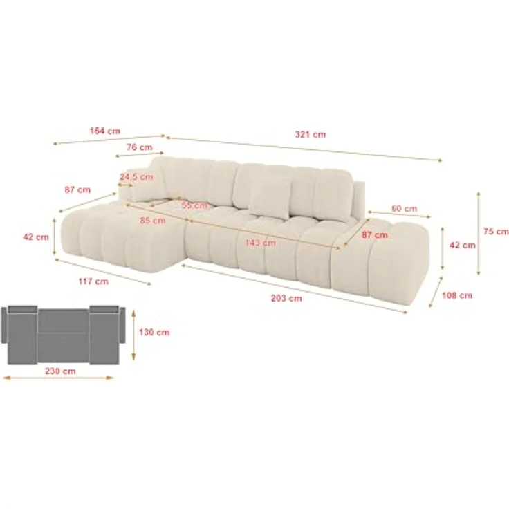 ALTDECOR Ecksofa OLEA-L2-S, L-Form Couch mit Schlaffunktion und Bettkasten, modernes Polstersofa für Wohnzimmer, rechteckig – Bild 2