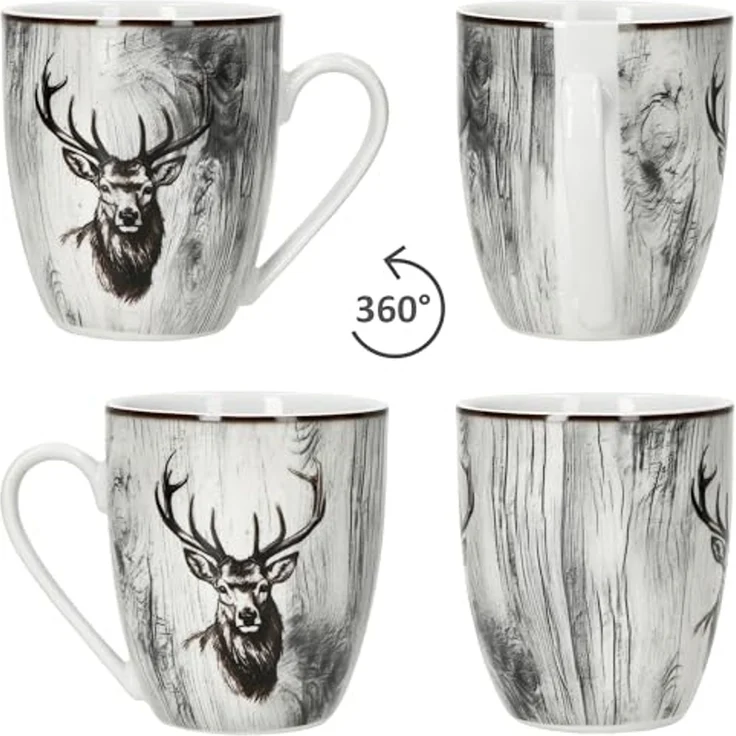 MamboCat Becher 6er Set Alois Kaffeebecher 350ml Porzellan-Tassen 6 Personen Hirsch, Porzellan – Bild 4