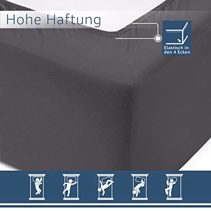 Amago - Spannbetttuch, 50 cm Steg, 100 prozent Baumwolle, 180x200 cm - Anthrazit – Bild 4