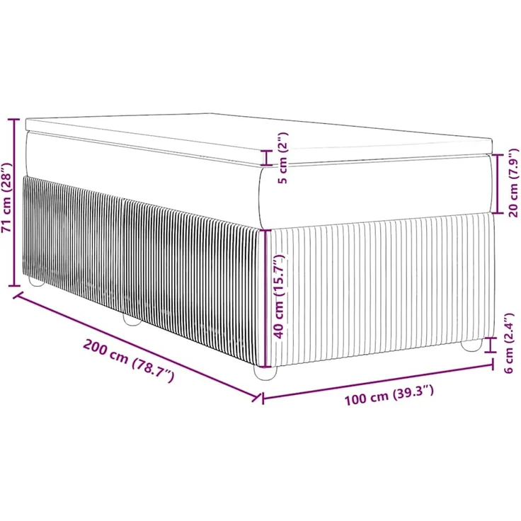 vidaXL Boxspringbett mit Matratze Dunkelblau 100x200 cm Samt 3285624 – Bild 12