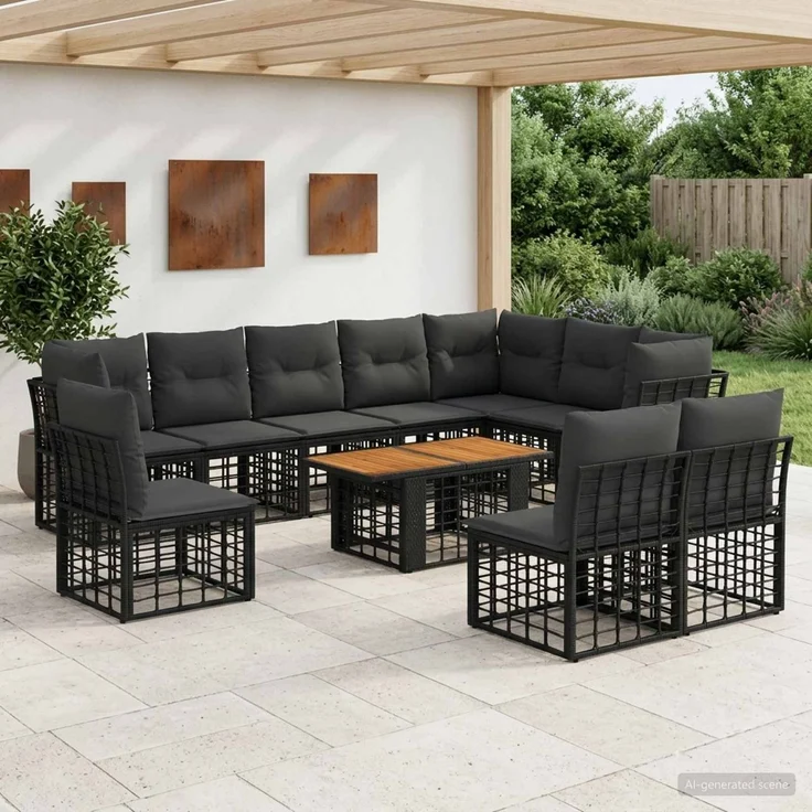 vidaXL Gartensofa-set 11 stk. Schwarz und Dunkelgrau Poly-Rattan 3437875 – Bild 1