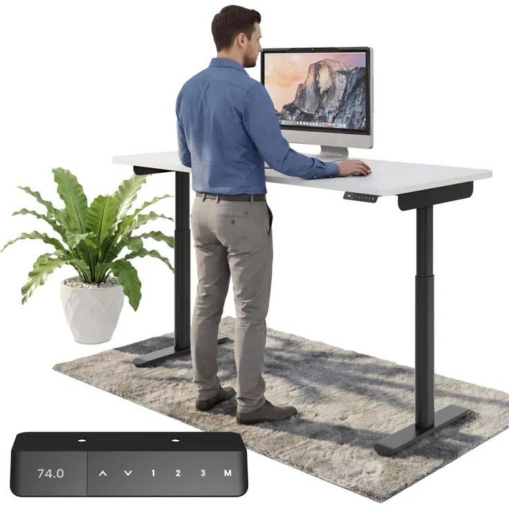 Ergotopia Desktopia One I Elektrisch höhenverstellbarer Schreibtisch I Tischplatte: 120x65cm, Weiß Dekor I Gestell Schwarz I Top Preis-Leistung