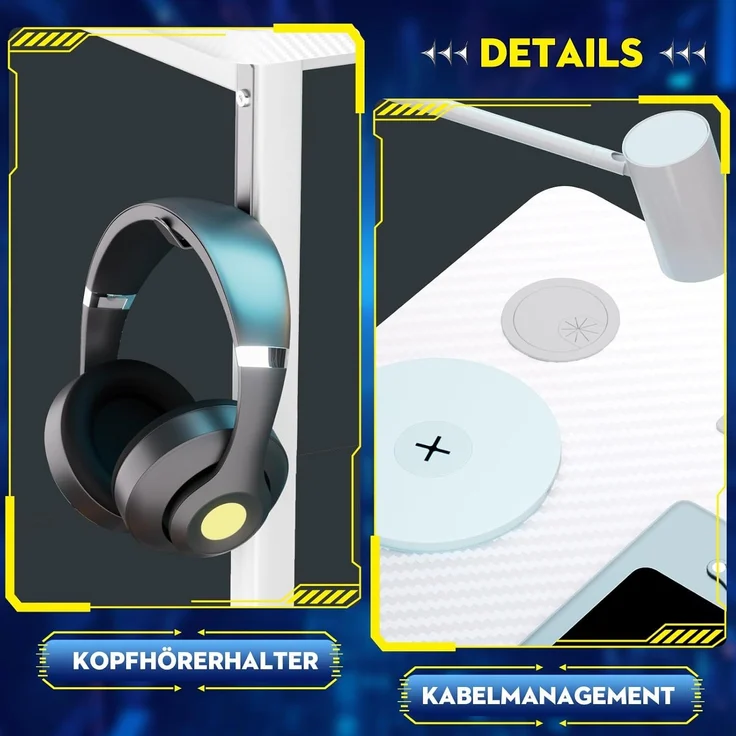 COMHOMA Schreibtisch Gaming Tisch mit Regal, Eckschreibtisch mit USB-Ladeanschluss und Steckdose, 140cm Computertisch L Form, PC Tisch für Büro, Heimbüro (weiß-120CM) – Bild 6
