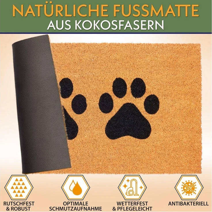 BRUBAKER Fußmatte Pfoten - 45 x 75 cm Hunde und Katzen - Fußmatte für Außen und Innen, Türvorleger für Hundebesitzer & Katzenbesitzer, Höhe: 15 mm, Schmutzfangmatte aus 100% Kokos - Wetterfest & Rutschfest – Bild 2