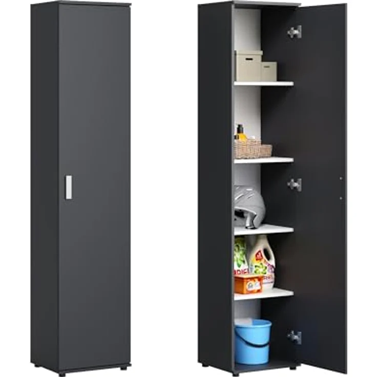 Home Collective Mehrzweckschrank Schmaler Schrank 40 cm breit mit 1 Tür & 4 Einlegeböden (Universalschrank Haushaltsschrank für Haushalt, Flur, Büro oder Schlafzimmer) 40x35x184 cm (BxTxH), Anthrazit – Bild 2