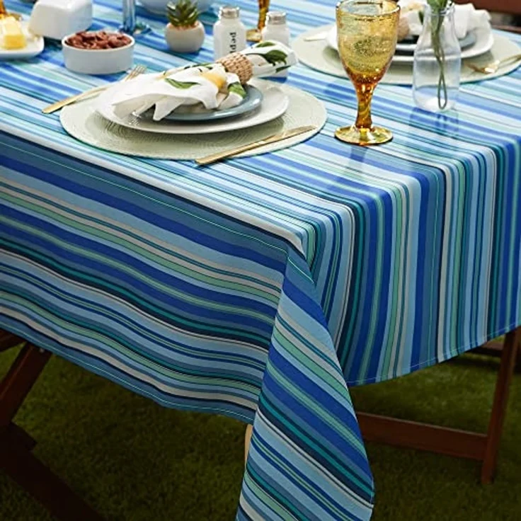 DII Tischdecke, vielseitig verwendbar, maschinenwaschbar, gestreift, 152,4 cm, rund, Blue Ocean – Bild 2