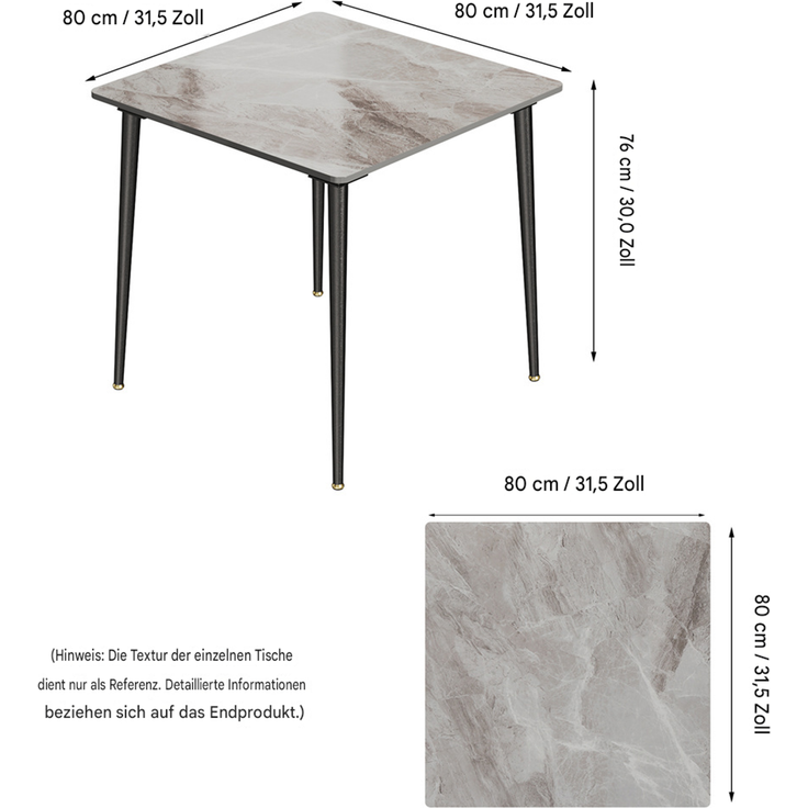 FATIVO Esstisch Esszimmertisch Sinterstein Kchentisch Brotisch 80x80x76 cm Restaurant Luxus Grau – Bild 2